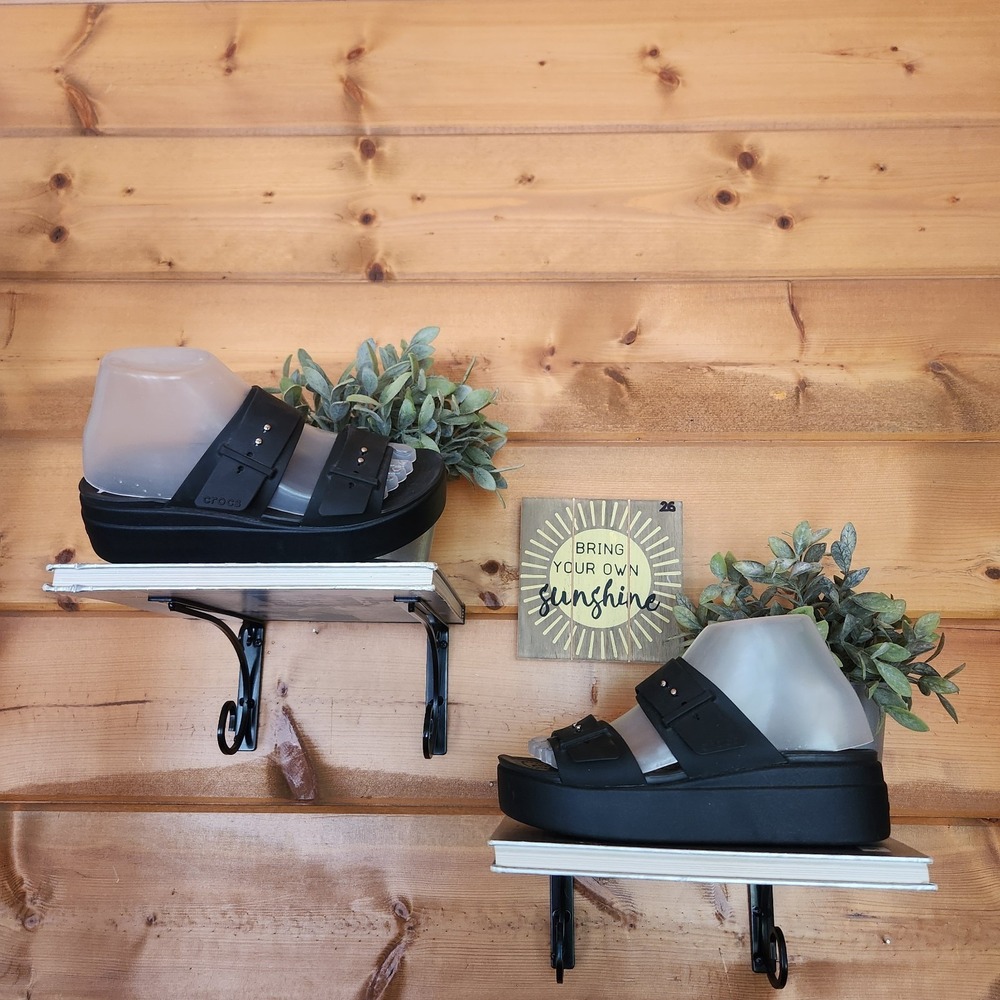 Crocs Brooklyn Buckle Platform Sandals Black Slip On Low Wedge Shoes 207431 Sz 8